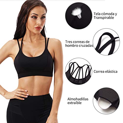 Gotoly Mujer Sujetador Deportivo Camiseta sin Costura Sujetador para Yoga Fitness Ejercicio Diario Ropa interio Almohadilla Extraíble Bra Sport Bra (Negro, Medium)