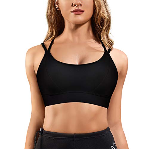 Gotoly Mujer Sujetador Deportivo Camiseta sin Costura Sujetador para Yoga Fitness Ejercicio Diario Ropa interio Almohadilla Extraíble Bra Sport Bra (Negro, Medium)