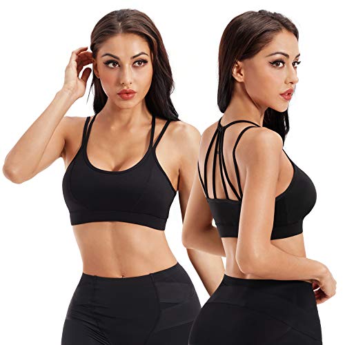 Gotoly Mujer Sujetador Deportivo Camiseta sin Costura Sujetador para Yoga Fitness Ejercicio Diario Ropa interio Almohadilla Extraíble Bra Sport Bra (Negro, Medium)