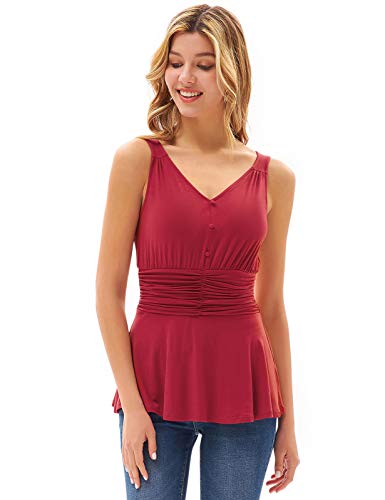 GRACE KARIN Cl63S21 - Camiseta sin mangas para mujer sin mangas con botones en V rojo L