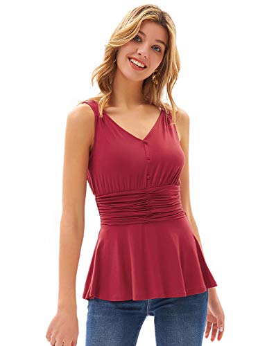 GRACE KARIN Cl63S21 - Camiseta sin mangas para mujer sin mangas con botones en V rojo L