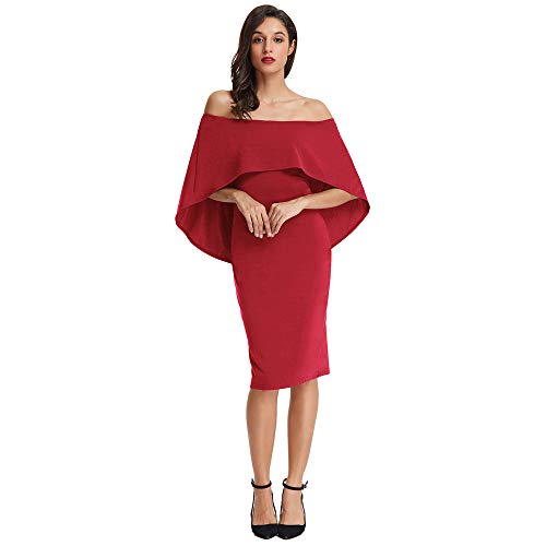 GRACE KARIN Elegante Vestido Recto hasta La Rodilla Sin Tirantes con Cuello de Barco Vestido de Noche con Cuello Redondo L CLAF39-8