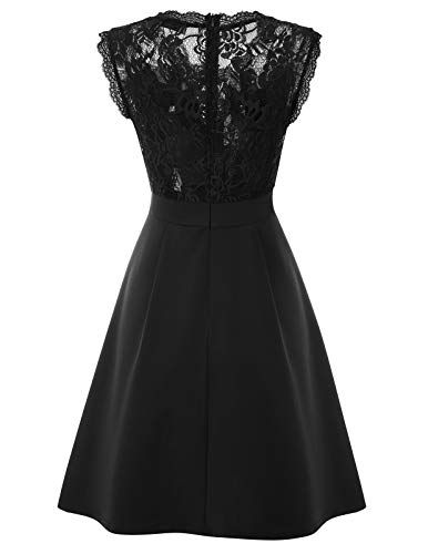 GRACE KARIN Mujer Vestido Encaje Vintage con Vuelo de Fiesta Retro L Negro CL870-1