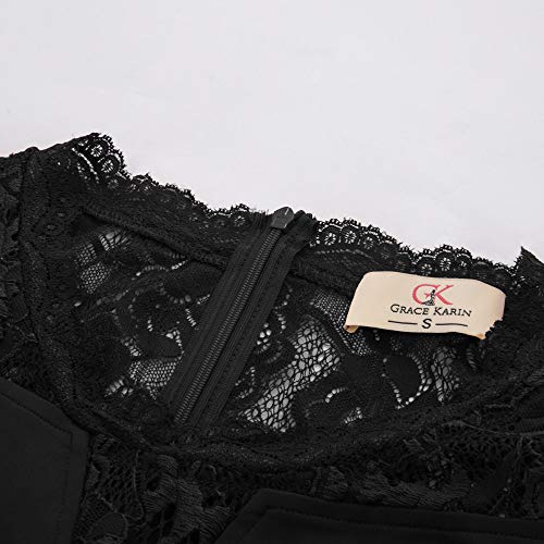 GRACE KARIN Mujer Vestido Encaje Vintage con Vuelo de Fiesta Retro L Negro CL870-1