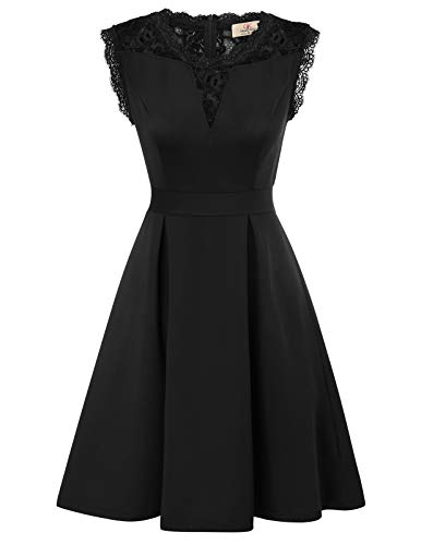 GRACE KARIN Mujer Vestido Encaje Vintage con Vuelo de Fiesta Retro L Negro CL870-1