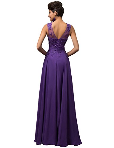 GRACE KARIN Vestidos Púrpuras Elegante para Boda Cuello Barco V Espalda Talla 34