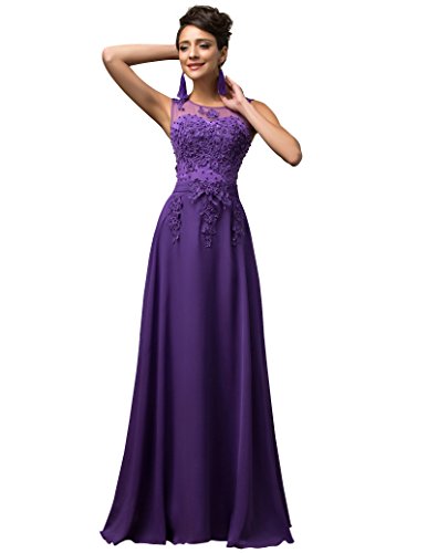 GRACE KARIN Vestidos Púrpuras Elegante para Boda Cuello Barco V Espalda Talla 34