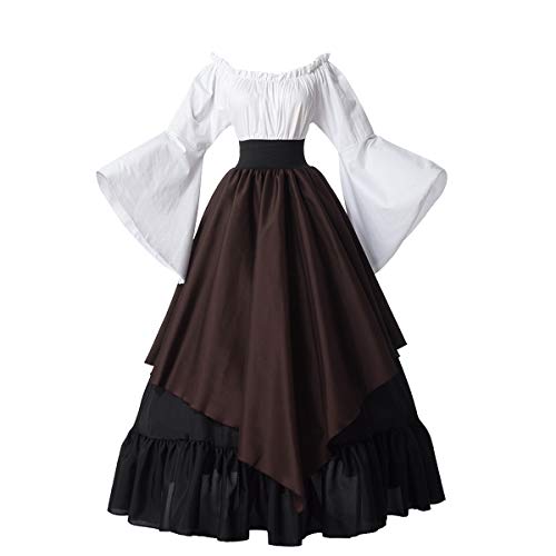 GRACEART Disfraz Traje Medieval Renaissance para Mujer Traje Princesa Reina Dama Medieval Cosplay Criada (L, café)