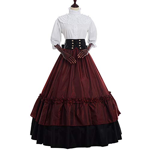 GRACEART Vestido de Traje Medieval Vestido renacentista para Mujer Vestido Largo de Noche de Estilo Victoriano gotico (M, Vino Rojo)