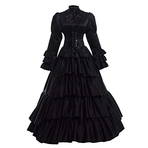 GRACEART Victoriano Gótico Disfraz de Reina Medieval Vestido de Fiesta Vestido de cóctel Vintage Vestido de Fiesta (2XL, Negro)