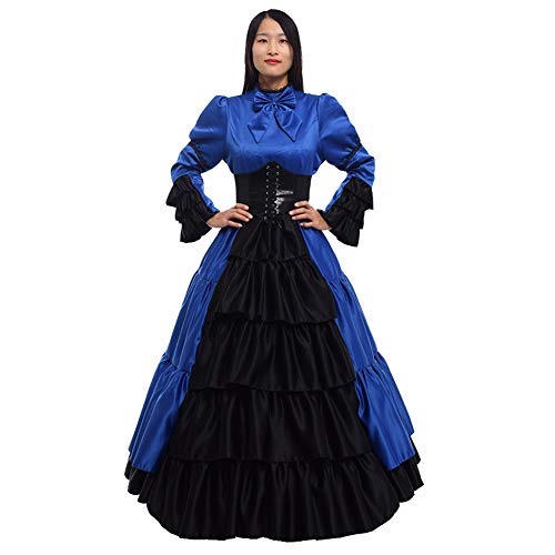 GRACEART Victoriano Gótico Disfraz de Reina Medieval Vestido de Fiesta Vestido de cóctel Vintage Vestido de Fiesta (L, Azul)