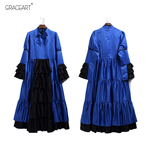 GRACEART Victoriano Gótico Disfraz de Reina Medieval Vestido de Fiesta Vestido de cóctel Vintage Vestido de Fiesta (L, Azul)