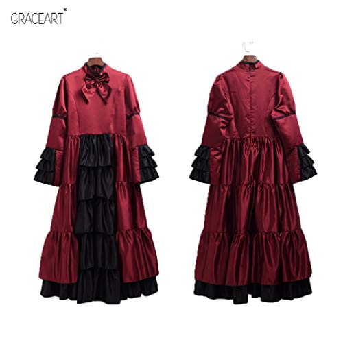 GRACEART Victoriano Gótico Disfraz de Reina Medieval Vestido de Fiesta Vestido de cóctel Vintage Vestido de Fiesta (M, Vino Rojo)