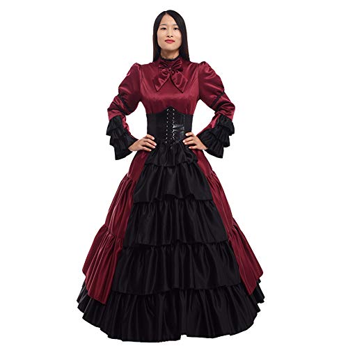 GRACEART Victoriano Gótico Disfraz de Reina Medieval Vestido de Fiesta Vestido de cóctel Vintage Vestido de Fiesta (M, Vino Rojo)