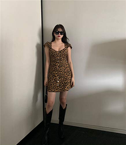 Grafts - Vestido corto para mujer con cuello de chimenea y corte para mujer leopardo Talla única
