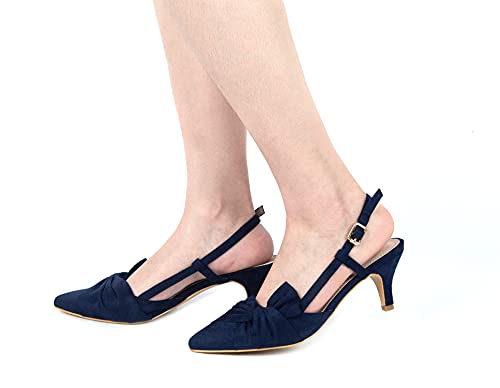 Greatonu Zapatos de Tacón de Aguja Diseño Clásico Elegante para Fiesta con Tira en el Tobillo Azul Oscuro Puntiagudo para Mujer Tamaño 41 EU