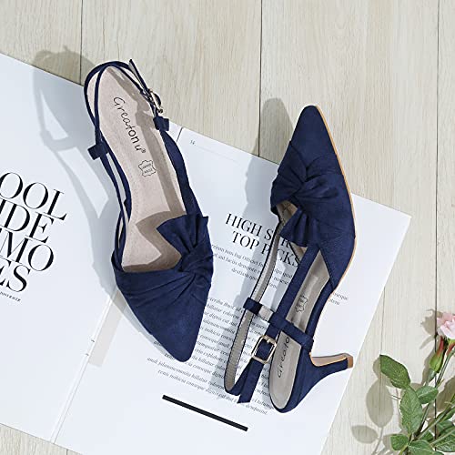 Greatonu Zapatos de Tacón de Aguja Diseño Clásico Elegante para Fiesta con Tira en el Tobillo Azul Oscuro Puntiagudo para Mujer Tamaño 41 EU
