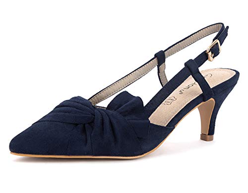 Greatonu Zapatos de Tacón de Aguja Diseño Clásico Elegante para Fiesta con Tira en el Tobillo Azul Oscuro Puntiagudo para Mujer Tamaño 41 EU