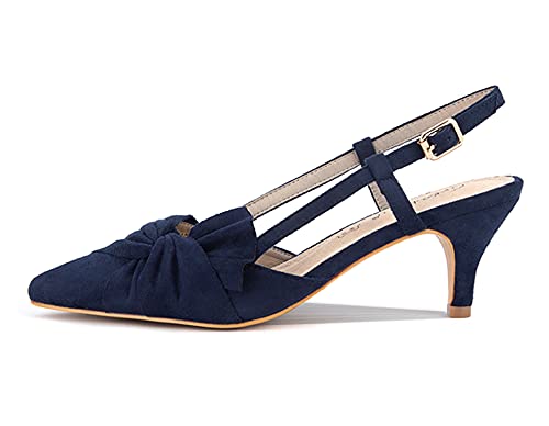 Greatonu Zapatos de Tacón de Aguja Diseño Clásico Elegante para Fiesta con Tira en el Tobillo Azul Oscuro Puntiagudo para Mujer Tamaño 41 EU