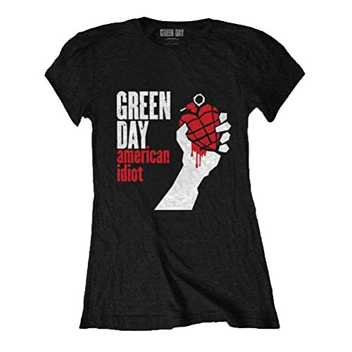 Green Day Camiseta Ajustada American Idiot Negra para Mujer: Mediana