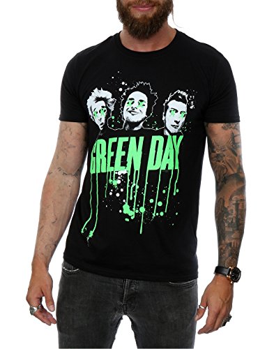 Green Day Hombres Drip Camiseta Large Negro