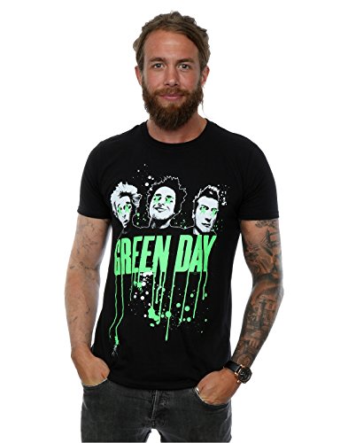 Green Day Hombres Drip Camiseta Large Negro