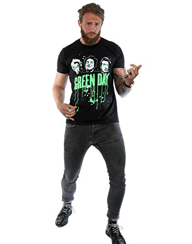Green Day Hombres Drip Camiseta Large Negro