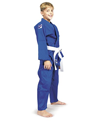 GREEN HILL JUDOGI Junior 300 g/m2 Judo GI Uniforme Blanco Azul Kimono Traje JU Jitsu Unisex (Azul, 130)