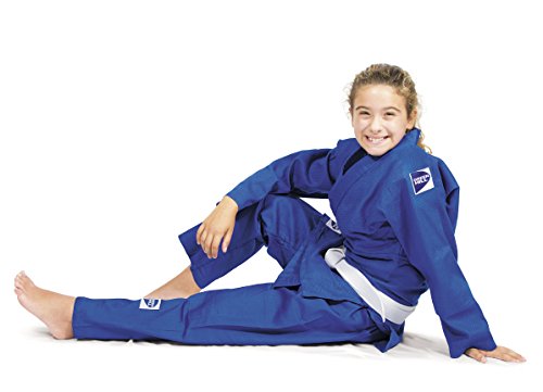 GREEN HILL JUDOGI Junior 300 g/m2 Judo GI Uniforme Blanco Azul Kimono Traje JU Jitsu Unisex (Azul, 130)