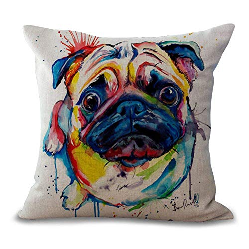 Gspirit 4 Pack Perro Algodón Lino Decorativo Throw Pillow Case Funda de Almohada para Cojín 45x45 cm