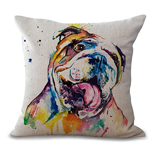 Gspirit 4 Pack Perro Algodón Lino Decorativo Throw Pillow Case Funda de Almohada para Cojín 45x45 cm