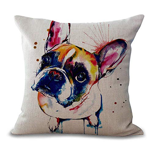 Gspirit 4 Pack Perro Algodón Lino Decorativo Throw Pillow Case Funda de Almohada para Cojín 45x45 cm