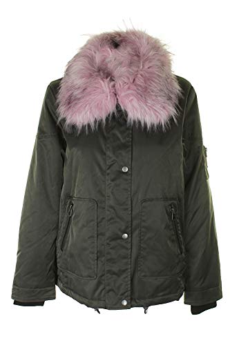 GUESS Joy - Chaqueta de cuello de piel sintética para mujer, talla grande