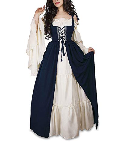 Guiran Vestido Vintage Mujer Medievales Disfraz Renacentista Cosplay de Halloween Azul L