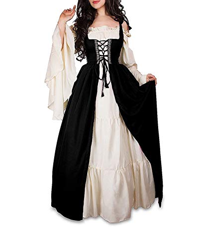 Guiran Vestido Vintage Mujer Medievales Disfraz Renacentista Cosplay de Halloween Negro M