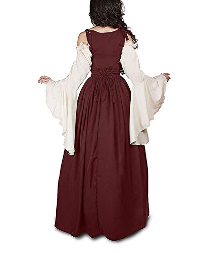 Guiran Vestido Vintage Mujer Medievales Disfraz Renacentista Cosplay de Halloween Rojo M