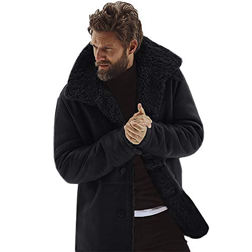 Gusspower Chaqueta de Piel de Oveja de Invierno Abrigo de Lana cálida con Forro de imitación de Cordero de montaña Chaquetas Militar Cazadora para Hombre cálido Grueso Vintage