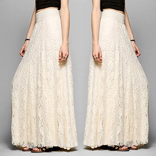 Gusspower Mujer Elegante Recta Larga Falda De Tutu De Tul Longitud Encaje Boho Maxi Faldas De Baile (Beige, L)