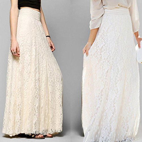 Gusspower Mujer Elegante Recta Larga Falda De Tutu De Tul Longitud Encaje Boho Maxi Faldas De Baile (Beige, L)