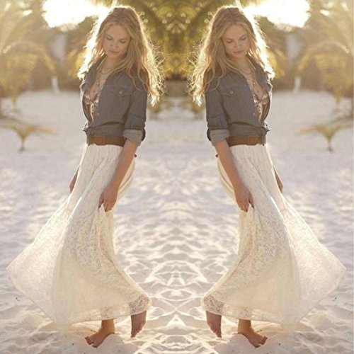 Gusspower Mujer Elegante Recta Larga Falda De Tutu De Tul Longitud Encaje Boho Maxi Faldas De Baile (Beige, L)