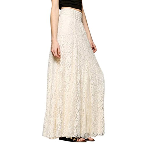 Gusspower Mujer Elegante Recta Larga Falda De Tutu De Tul Longitud Encaje Boho Maxi Faldas De Baile (Beige, L)