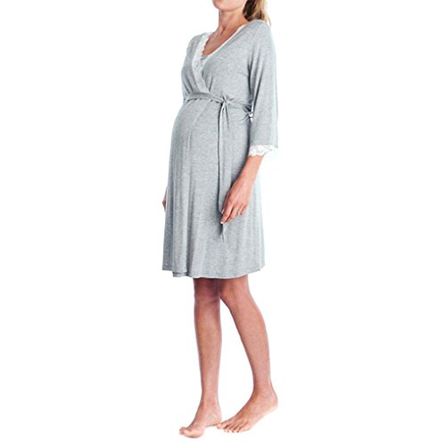 Gusspower Vestido de Lactancia Maternidad de Noche Camisón Mujeres Embarazadas Ropa de Dormir Premamá Pijama Verano Encaje (Gris, M)