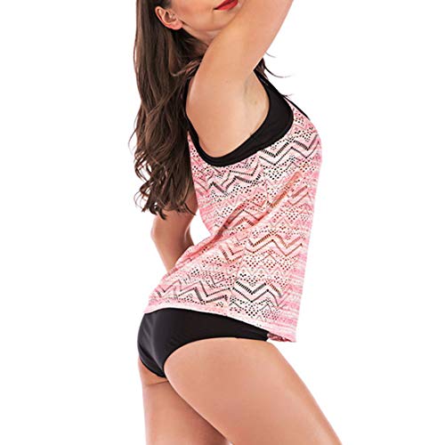 Gwell - Conjunto de tankini con encaje para mujer, con braguita, disimula la barriga, tallas grandes Rosa. XXL
