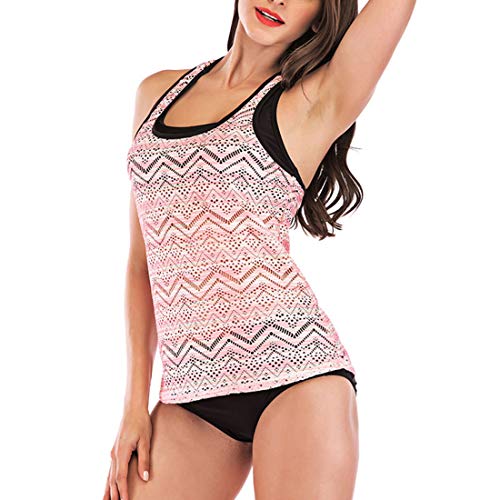 Gwell - Conjunto de tankini con encaje para mujer, con braguita, disimula la barriga, tallas grandes Rosa. XXL
