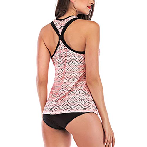 Gwell - Conjunto de tankini con encaje para mujer, con braguita, disimula la barriga, tallas grandes Rosa. XXL