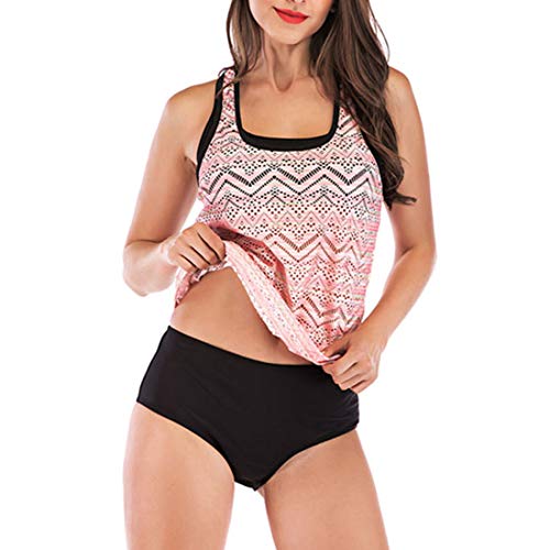 Gwell - Conjunto de tankini con encaje para mujer, con braguita, disimula la barriga, tallas grandes Rosa. XXL