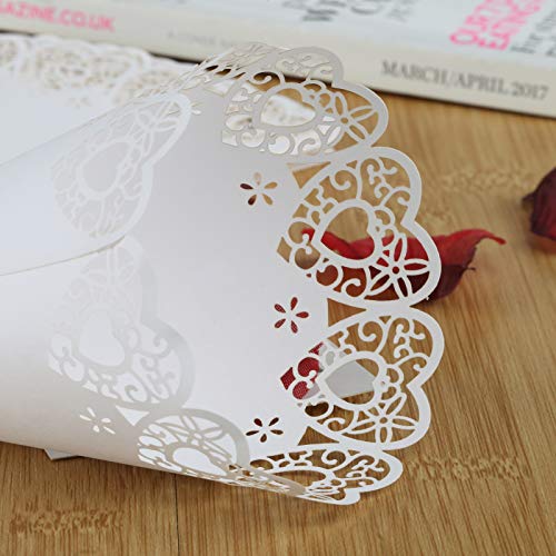 GWHOLE 100 Piezas Conos Papel Arroz Boda Blanco, Diseño de Corazón Hueco, Cucuruchos Pétalos Confeti Decoración Boda con Cinta Adhesiva Doble