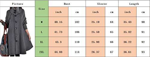 HAHAEMMA Moda para Mujer Abrigo de Invierno Abrigo Largo Punto Fleece Botón Columpio Ancho Poncho Cuello del Estilo del Cabo Abrigo de Abrigo Chaqueta Chaqueta de Invierno Vestido Suelto(GY,XL)