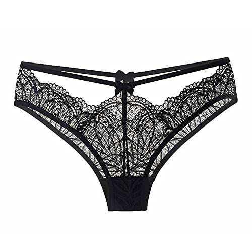HAIBI Bragas Mujer Braguitas Paquete De 3 Bragas Sexis para Mujer, Encaje Transparente, Seducción, Cintura Baja, Tanga, Calzoncillos Cómodos Ahuecados para Mujer, 3 Piezas Negro, M