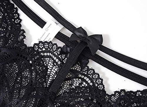 HAIBI Bragas Mujer Braguitas Paquete De 3 Bragas Sexis para Mujer, Encaje Transparente, Seducción, Cintura Baja, Tanga, Calzoncillos Cómodos Ahuecados para Mujer, 3 Piezas Negro, M